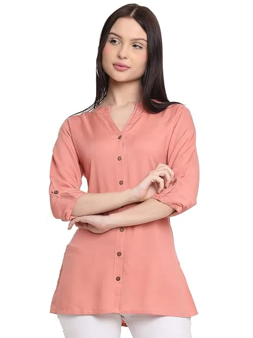 Pink Women’s Rayon Solid Top Kurti - Fashion Greet