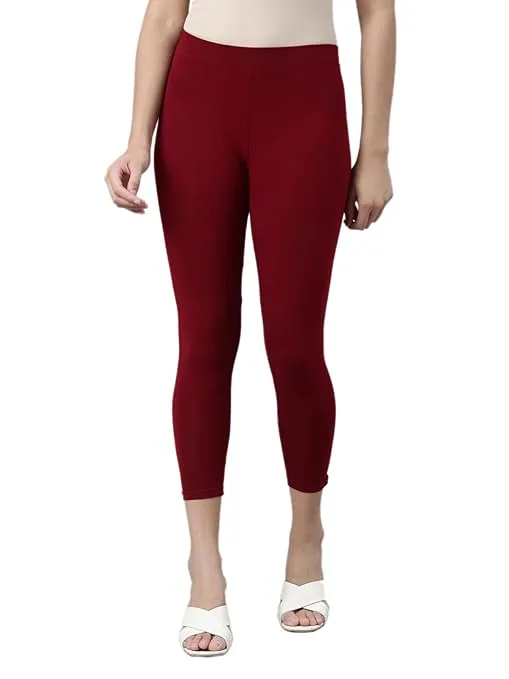 Maroon Skinny Fit High Ankle Length Leggings - Fashion Greet