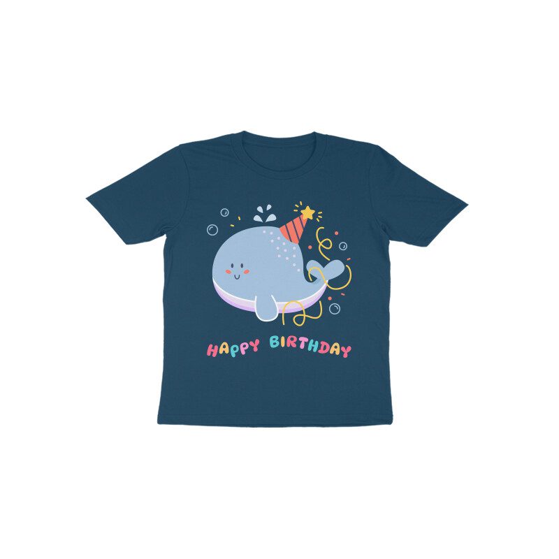 Kids Happy Birthday with Childish Whale T-Shirt - Fashion Greet