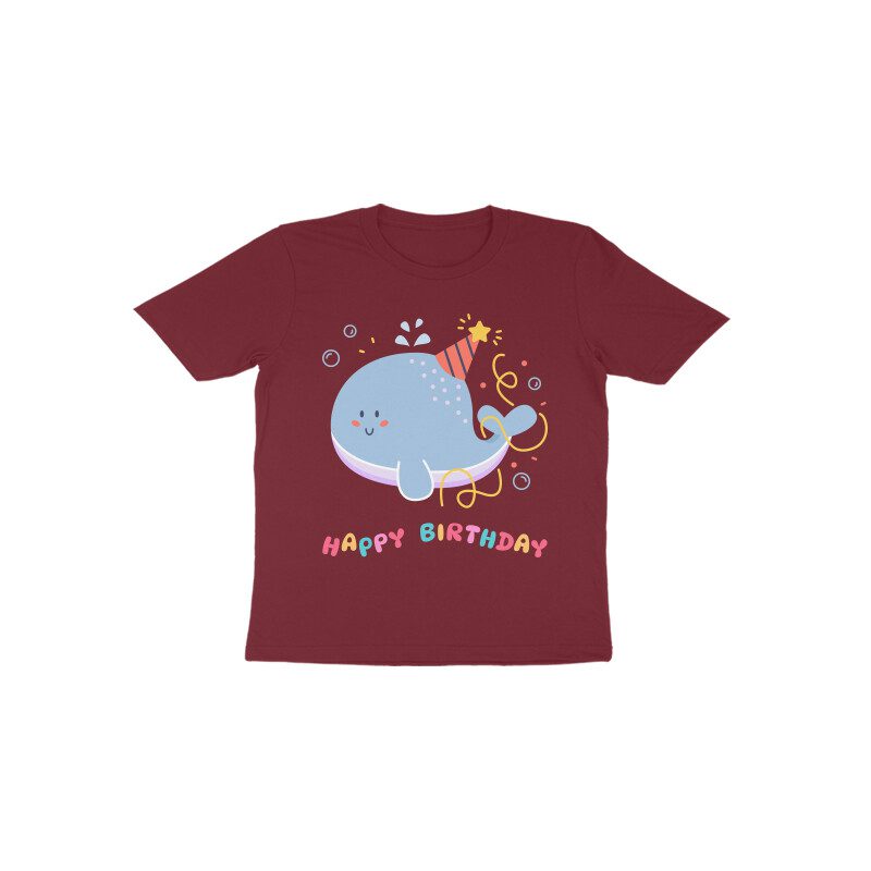Kids Happy Birthday with Childish Whale T-Shirt - Fashion Greet