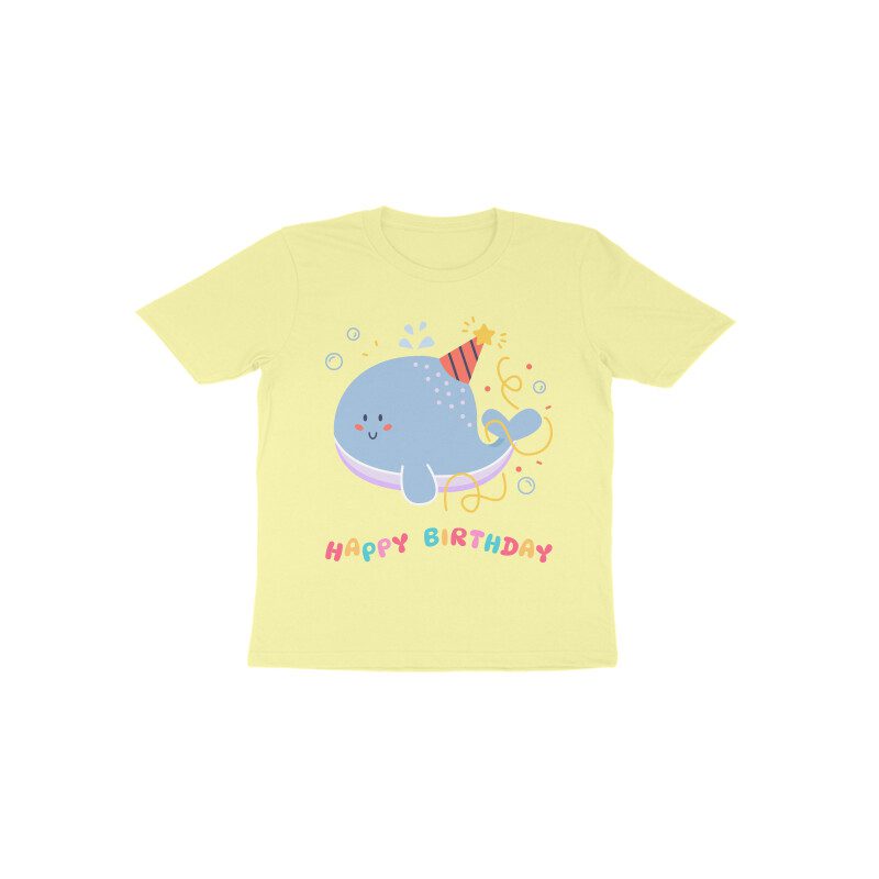 Kids Happy Birthday with Childish Whale T-Shirt - Fashion Greet