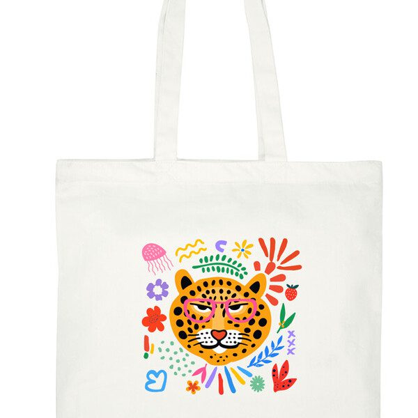 Multipurpose Laptop Tote Bag printed Leopard with glasses flowers