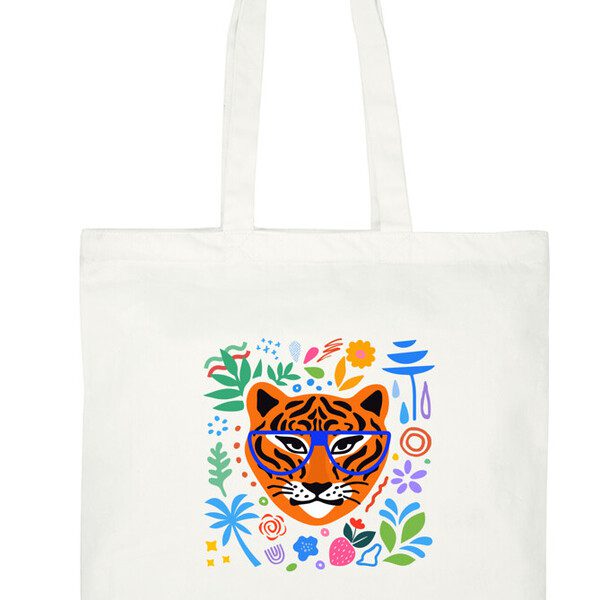 Multipurpose Laptop Tote Bag printed Tiger with glasses and flowers