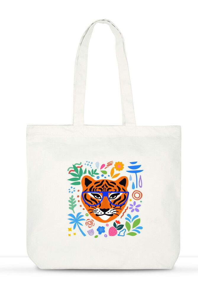 Multipurpose Laptop Tote Bag printed Tiger with glasses and flowers - Fashion Greet
