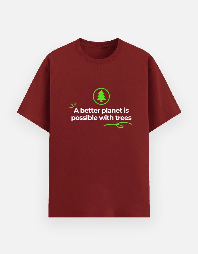 Sustainable T-Shirt for Adults – Better Planet with Tree – Red - Fashion Greet Sustainable T-Shirt for Adults – Better Planet with Tree – Red