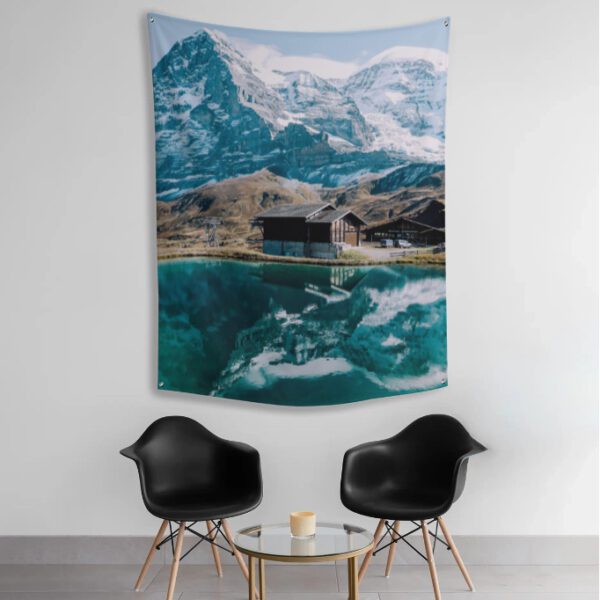 Tapestry - Wooden House with Mountain on background in Switzerland