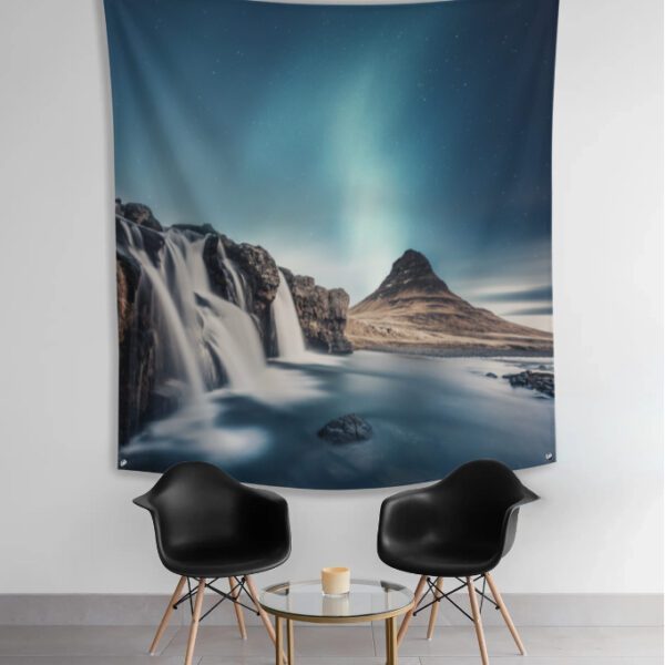 Tapestry - Aurora Borealis in Kirkjufellsfoss waterfalls