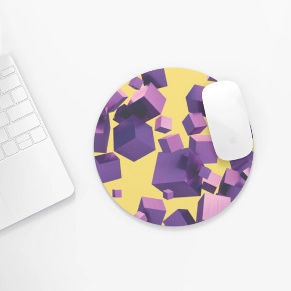 Mouse Pad Circle Shape - Bright Abstract 3d Cube
